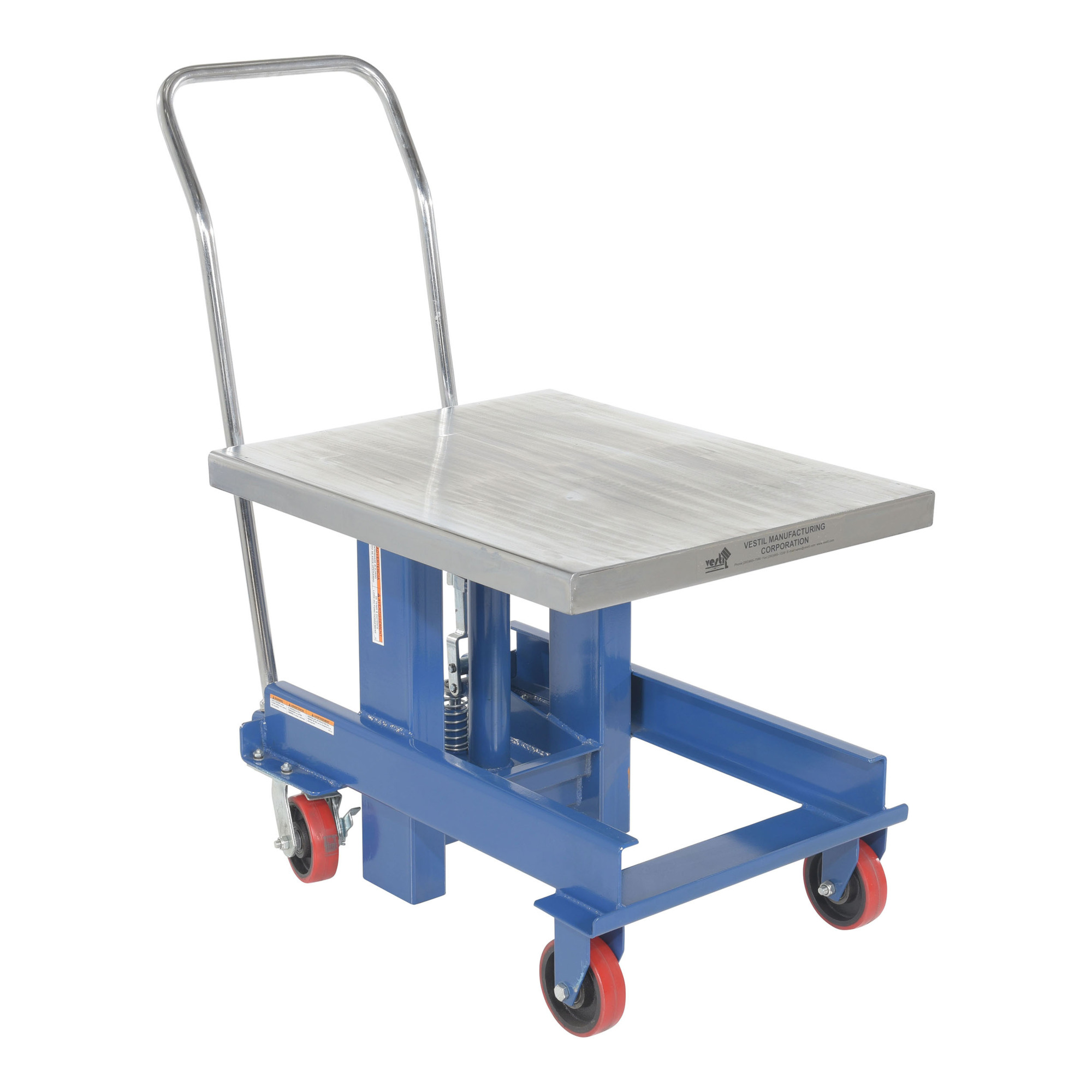 Vestil Steel Ergonomic Manual Die Table 24 In. x 30 In. Chrome Platform 2000 Lb. Capacity Blue